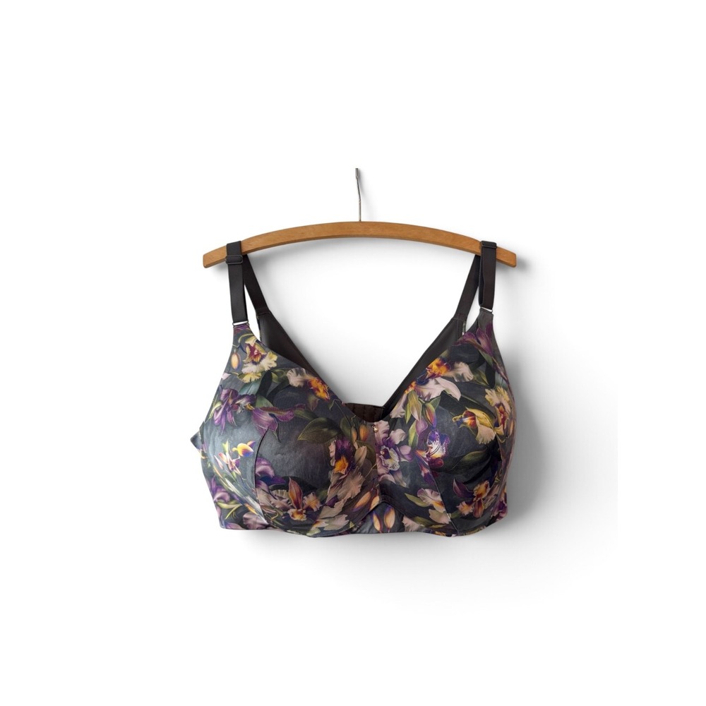 Cacique 44DDD Lightly Lined No Wire Bra Purple Floral Lingerie Romantic Tropical